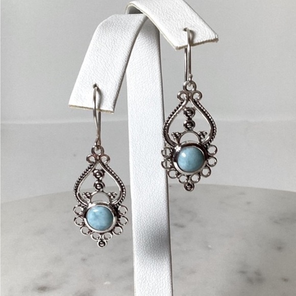 Natural Larimar .925 Sterling Silver Dangle Earrings - Picture 4 of 17